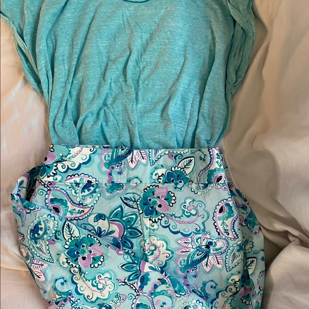 2PC Talbots Skirt & Top Lilac Purple Blue Aqua Paisley Floral size 14W